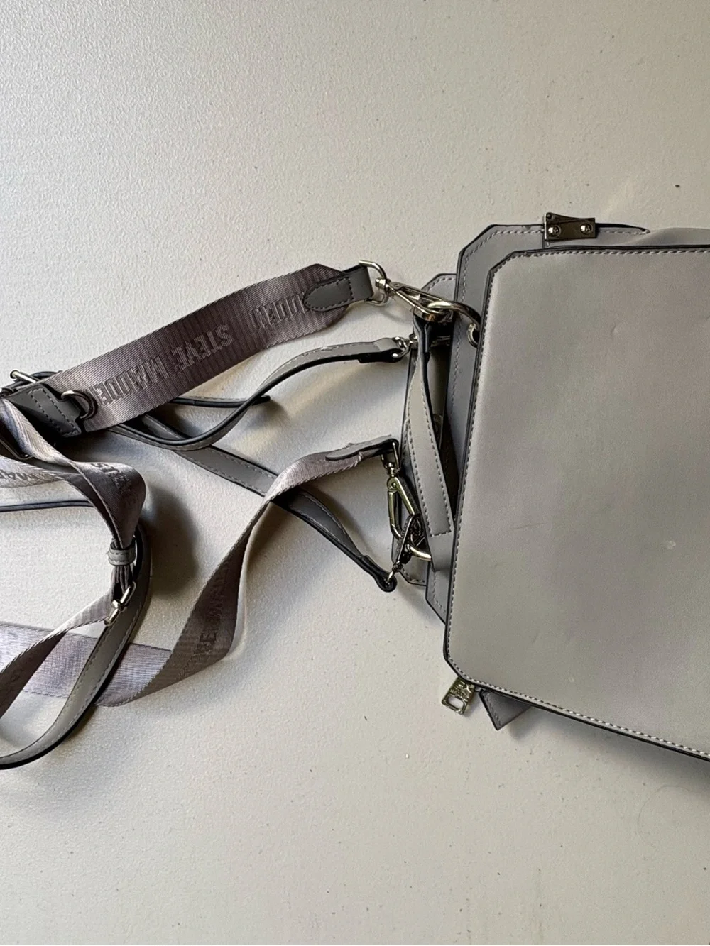 Steve Madden Light Gray Messenger Bag with Branded Strap